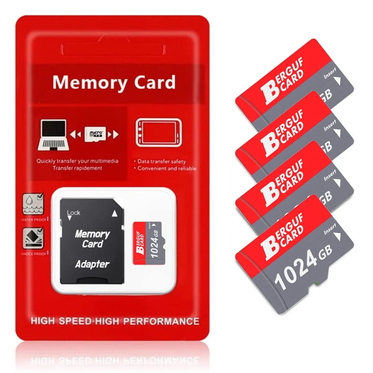 BERGUF 1tb Class 10 High Speed 3.0 Flash Memory Card with Adapter