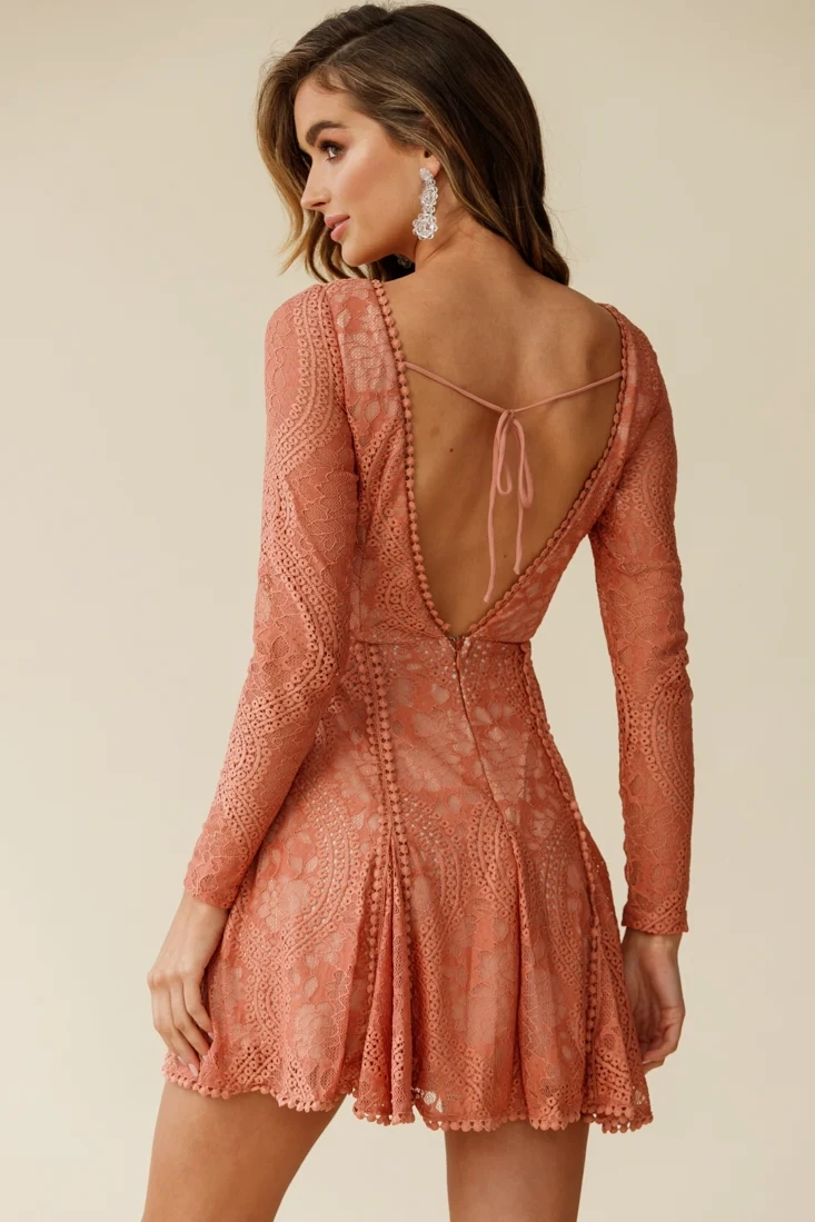 Palm Springs Lace Overlay Low Back Dress Rose
